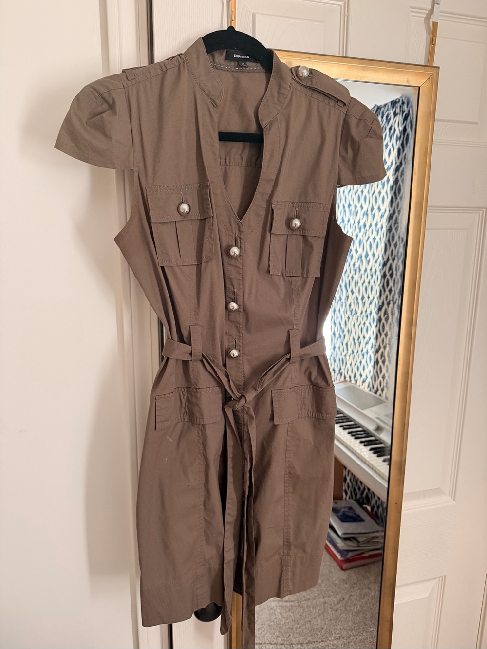 Express Olive-Taupe Utility Romper with Belt